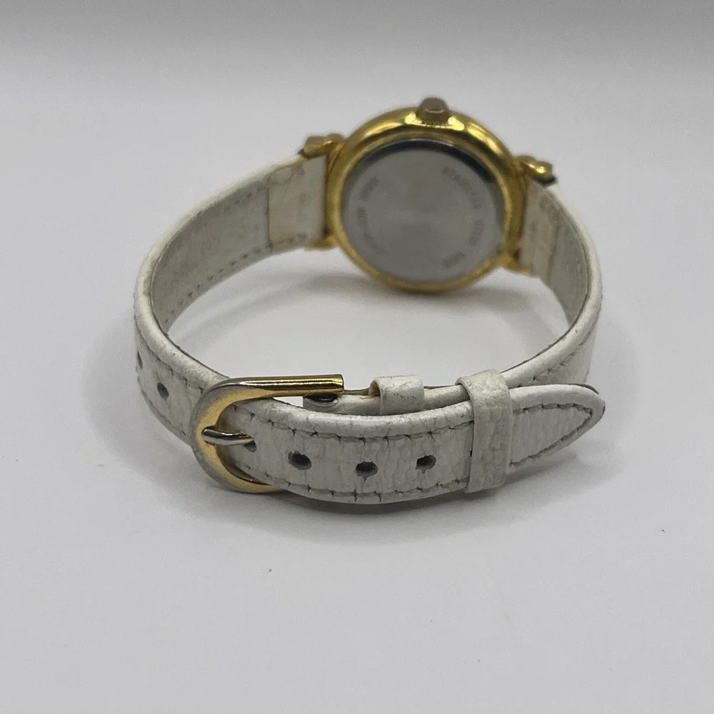 Laura Gayle‎ Gold Tone Quartz Watch White Leather Band- New Battery!
